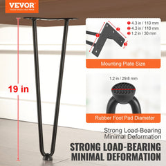 VEVOR 19" Hairpin Furniture Legs, Metal Home DIY Projects for Nightstand, Coffee Table, Desk, 500lbs Load Capacity with