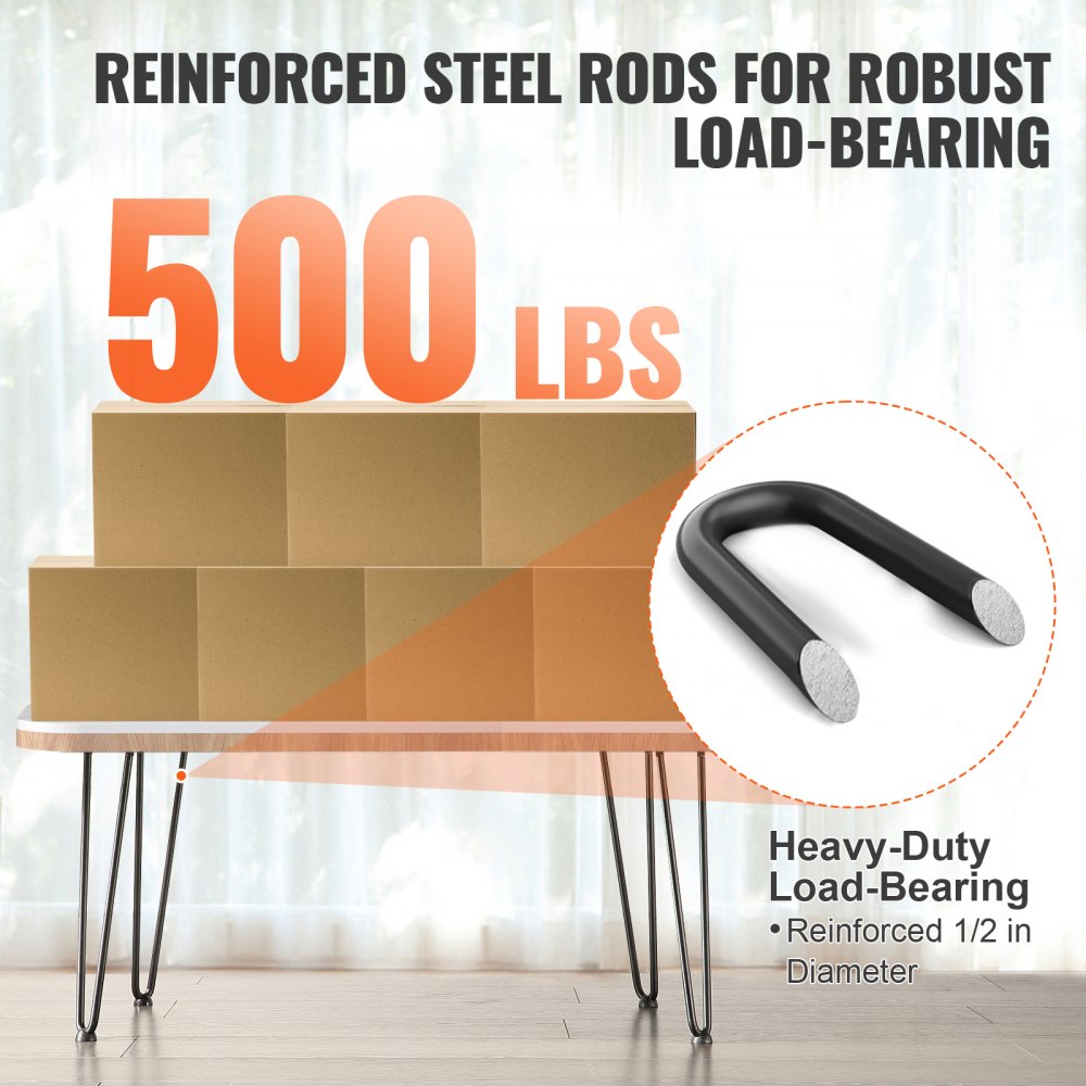 VEVOR 19" Hairpin Furniture Legs, Metal Home DIY Projects for Nightstand, Coffee Table, Desk, 500lbs Load Capacity with