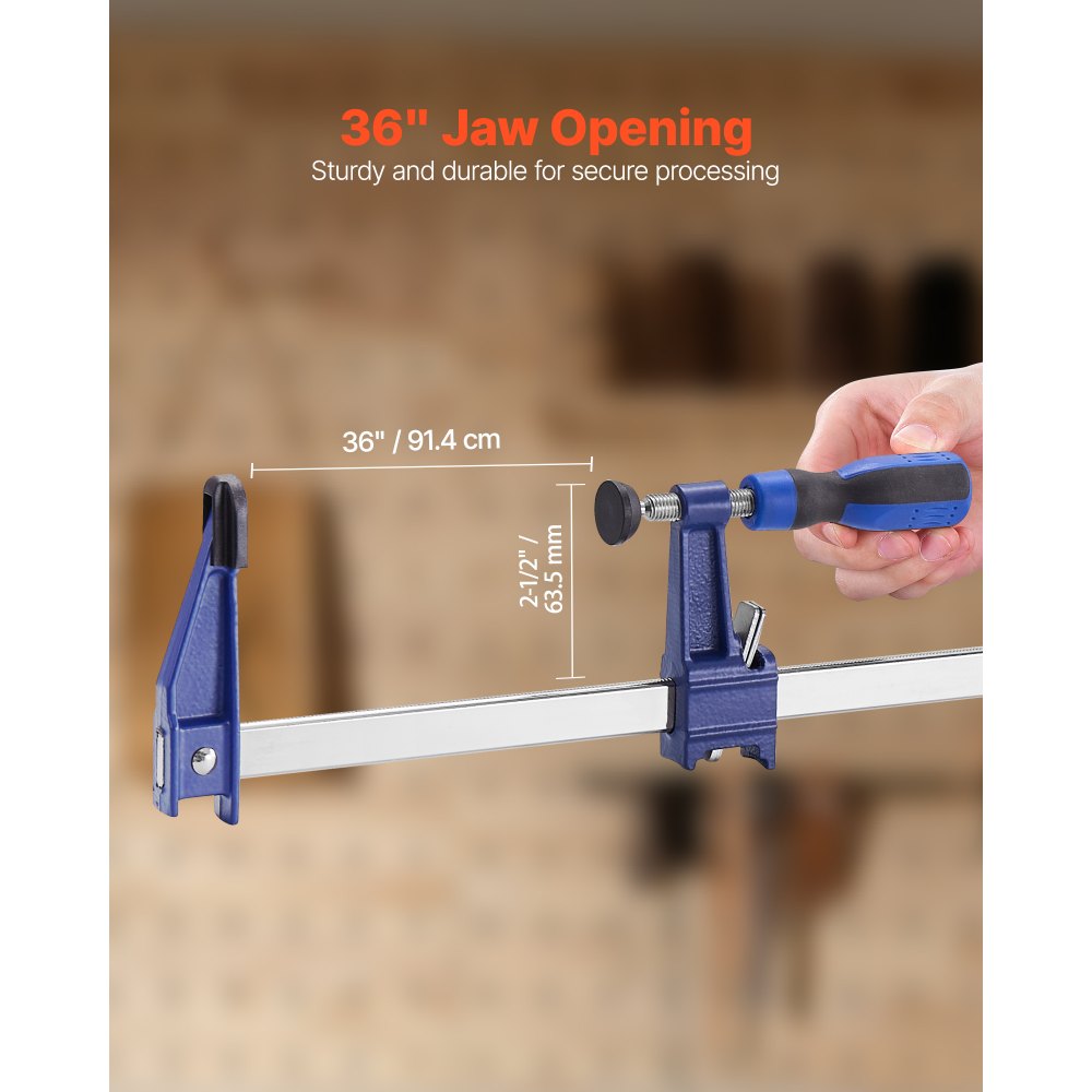 VEVOR Bar Clamps for Woodworking, 4-Pack 36 inch Opening, Lockable F-Clamp with 600 lbs Load Limit, 2-1/2 inch Depth