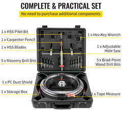 VEVOR Adjustable Hole Saw Cutter Kit, 1-5/8" to 11-13 /16" (40-300 mm), Recessed Hole Saw with PC Dust Shield, Two