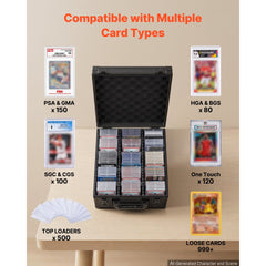 VEVOR Graded Card Case 3 Row 150 PSA Slab Storage Box with Secure Lock, Baseball Sports Trading Cards Holder Collector