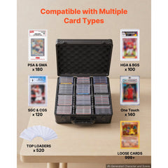 VEVOR Graded Card Case 3 Row 180 PSA Slab Storage Box with Secure Lock, Baseball Sports Trading Cards Holder Collector