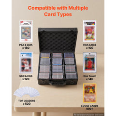 VEVOR Graded Card Case 3 Row 180 PSA Slab Storage Box with Mechanical Lock, Baseball Sports Trading Cards Holder