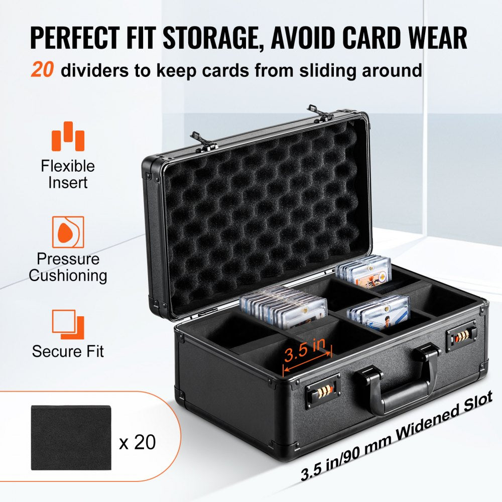VEVOR Graded Card Storage Box, 4 Slots, Graded Sports Cards Holder Carrying Case with Coded Lock Foam Dividers, for 108