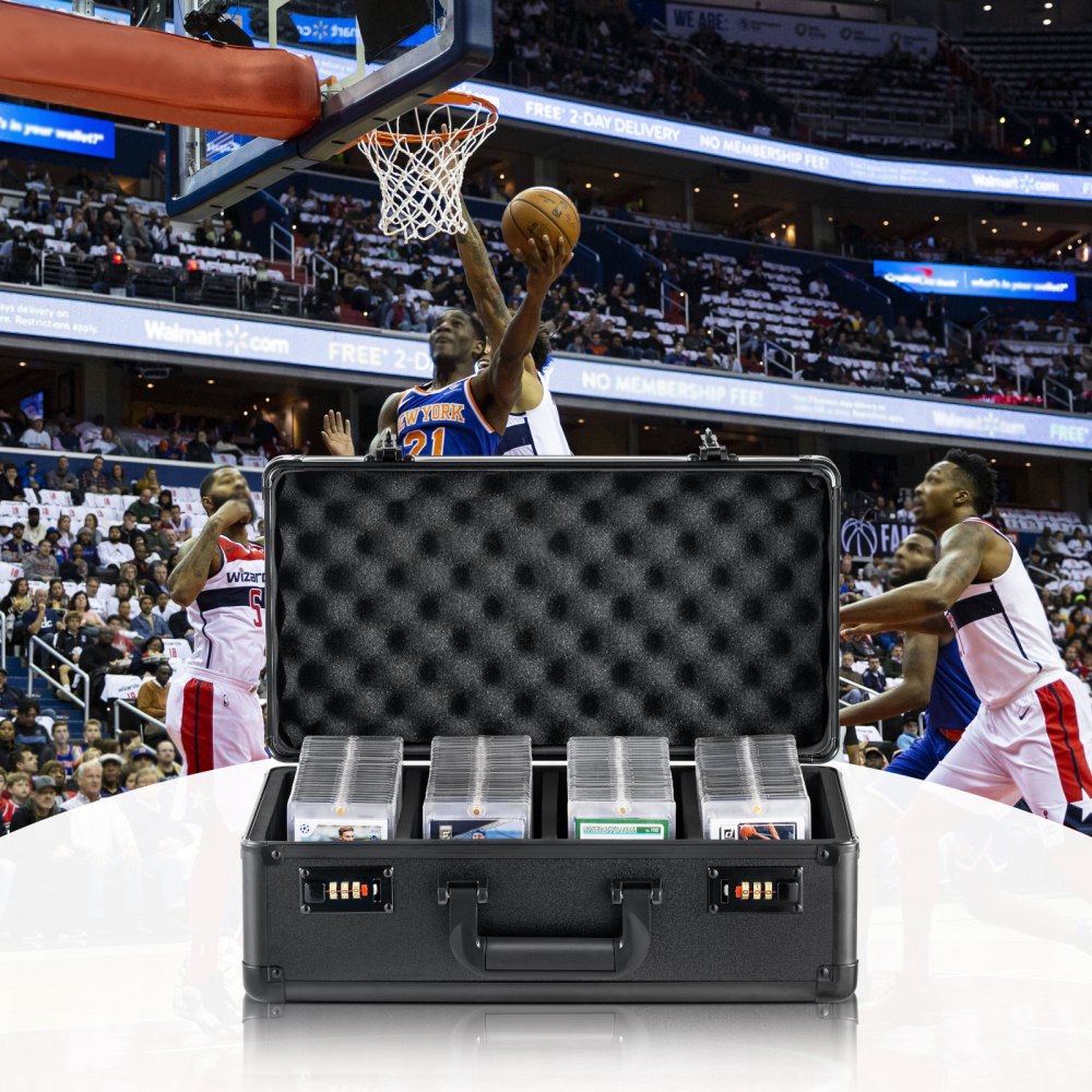VEVOR Graded Card Storage Box, 4 Slots, Graded Sports Cards Holder Carrying Case with Coded Lock Foam Dividers, for 108