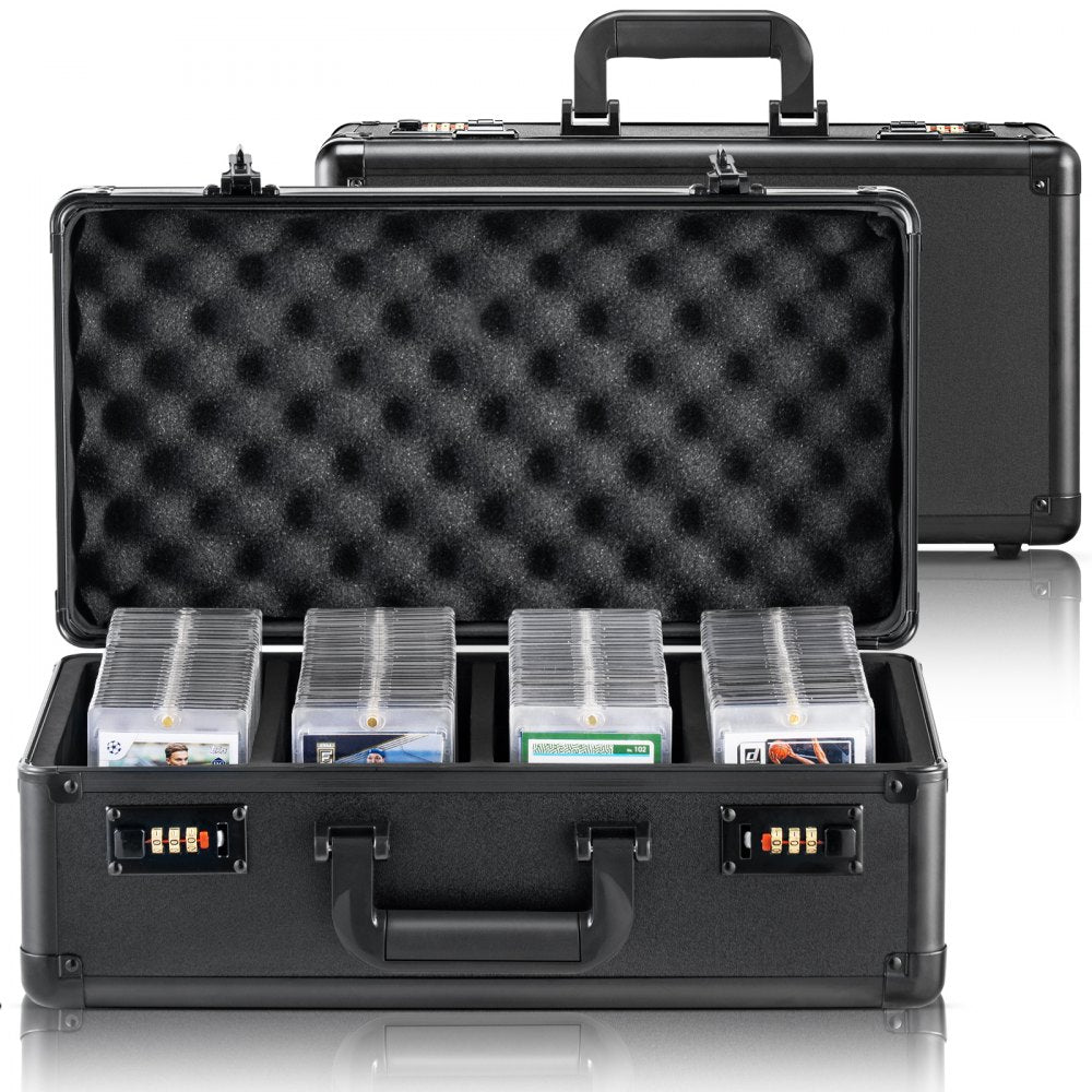VEVOR Graded Card Storage Box, 4 Slots, Graded Sports Cards Holder Carrying Case with Coded Lock Foam Dividers, for 108