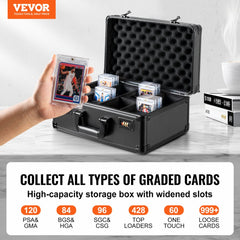 VEVOR Graded Card Storage Box, 4 Slots, Graded Sports Cards Holder Carrying Case with Coded Lock Foam Dividers, for 120