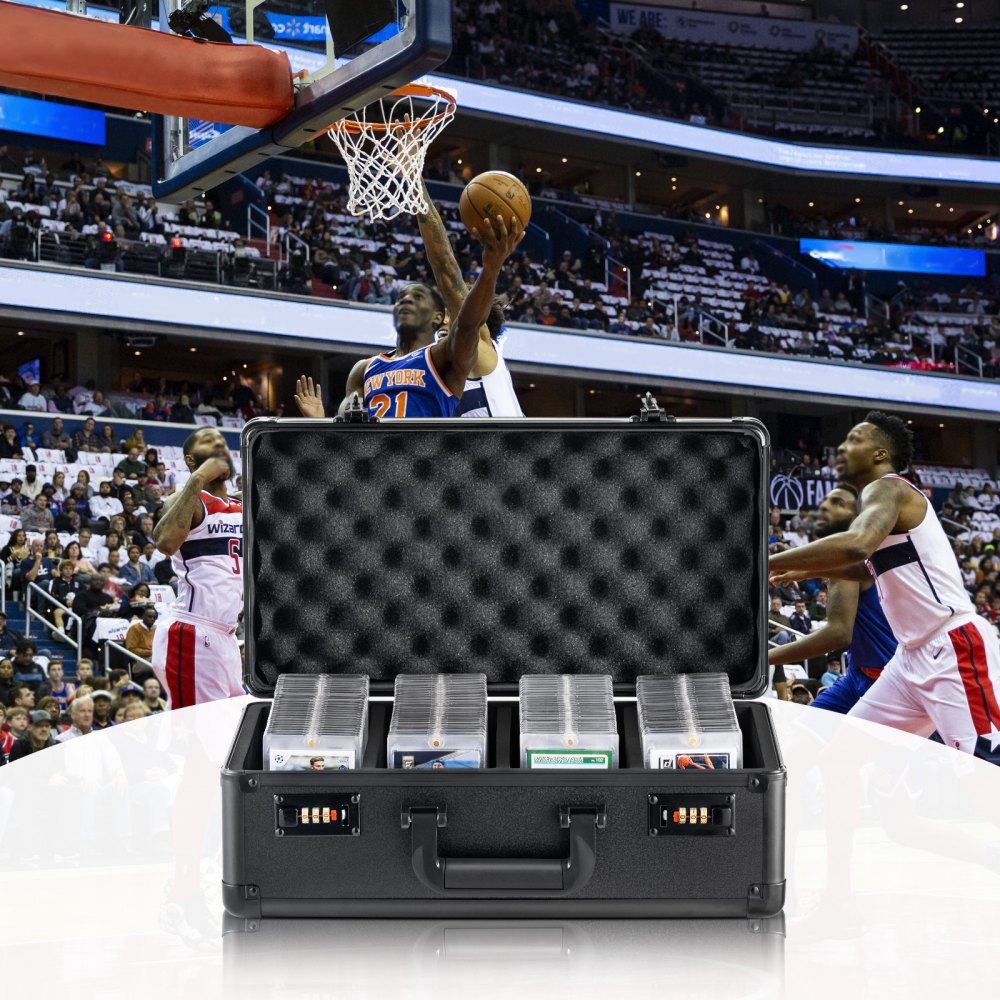 VEVOR Graded Card Storage Box, 4 Slots, Graded Sports Cards Holder Carrying Case with Coded Lock Foam Dividers, for 120