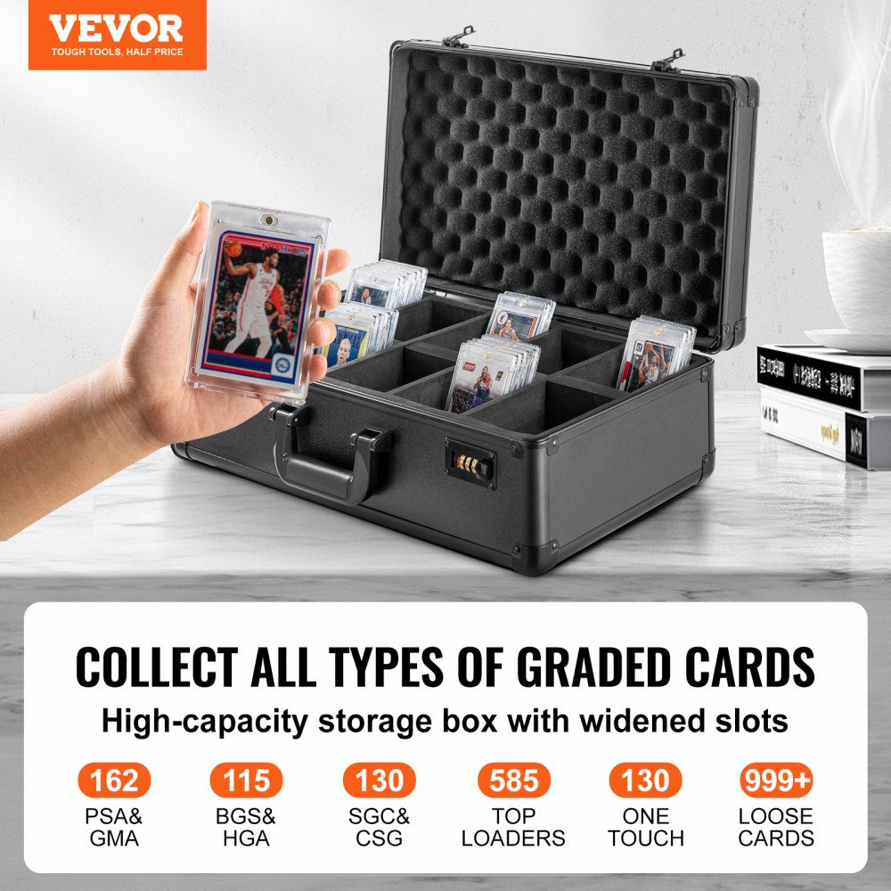 VEVOR Graded Card Storage Box, 5 Slots, Graded Sports Cards Holder Carrying Case with Coded Lock Foam Dividers, for 162