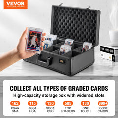 VEVOR Graded Card Storage Box, 5 Slots, Graded Sports Cards Holder Carrying Case with Coded Lock Foam Dividers, for 162