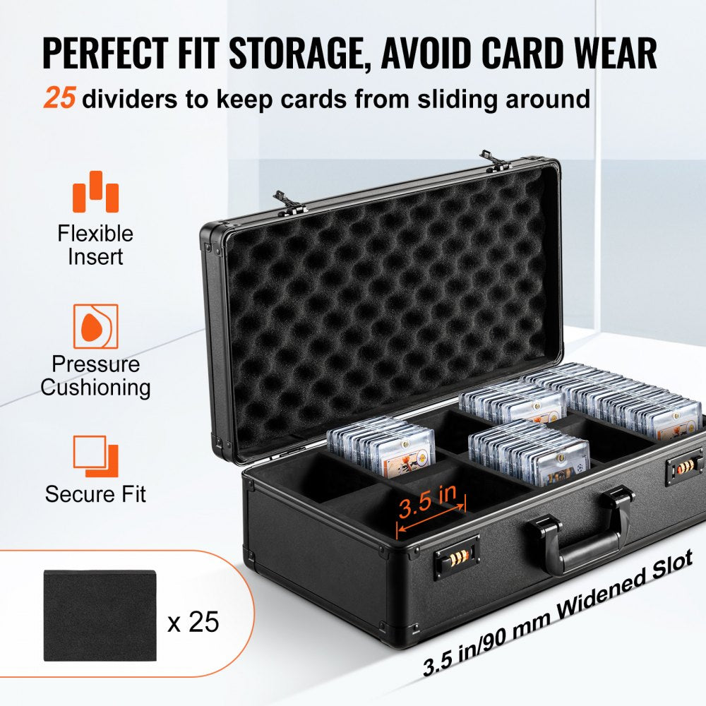 VEVOR Graded Card Storage Box, 5 Slots, Graded Sports Cards Holder Carrying Case with Coded Lock Foam Dividers, for 162
