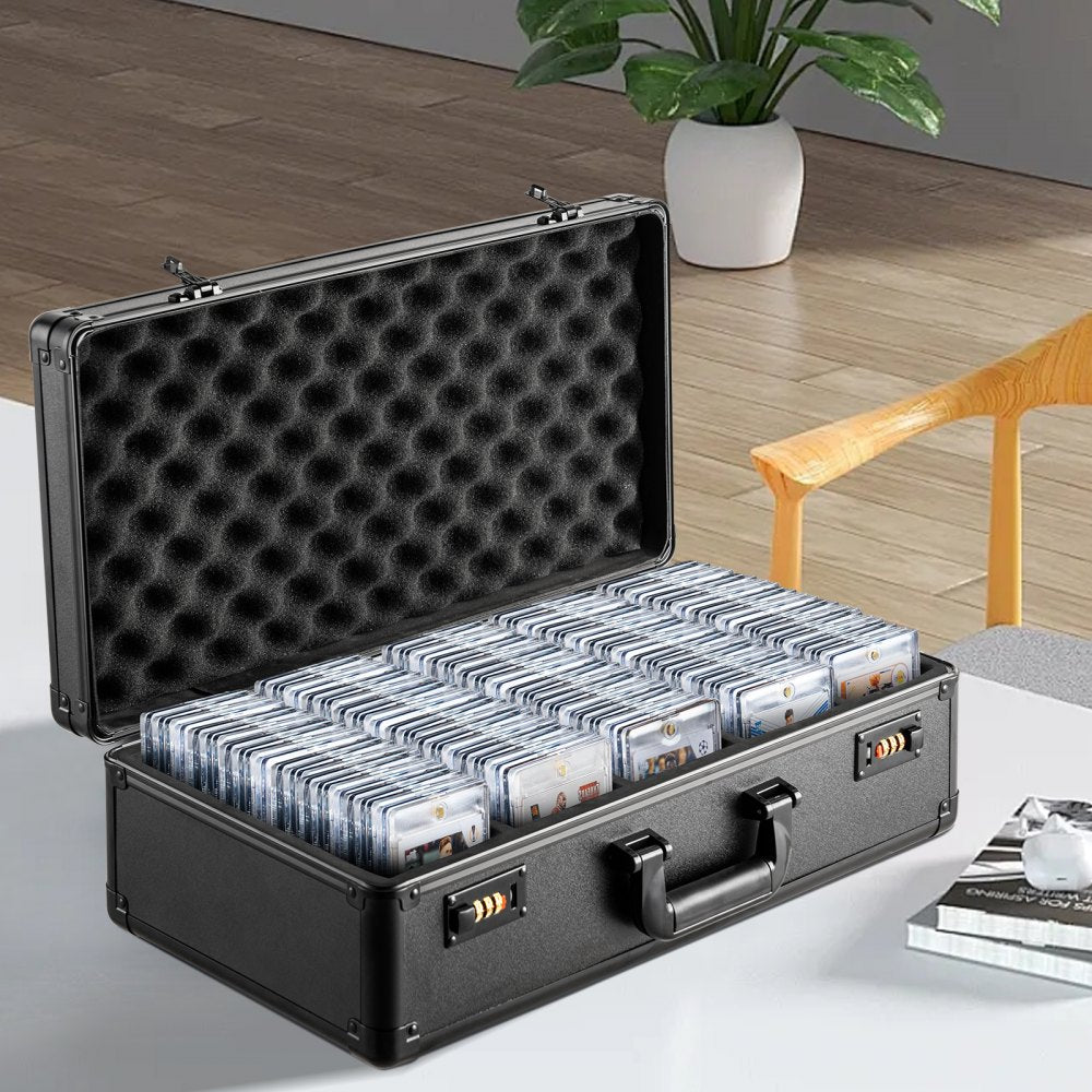 VEVOR Graded Card Storage Box, 5 Slots, Graded Sports Cards Holder Carrying Case with Coded Lock Foam Dividers, for 162