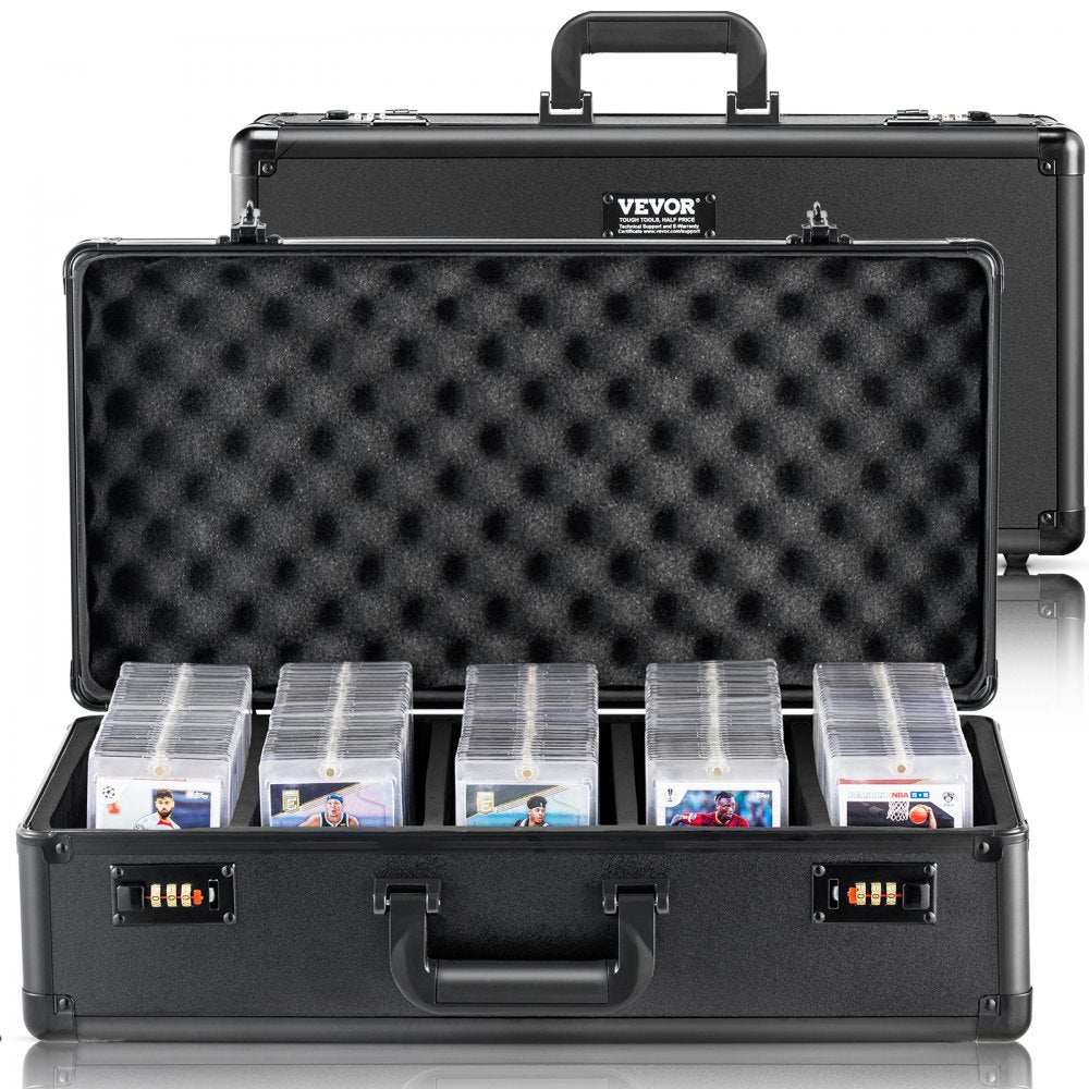 VEVOR Graded Card Storage Box, 5 Slots, Graded Sports Cards Holder Carrying Case with Coded Lock Foam Dividers, for 162