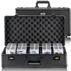 VEVOR Graded Card Storage Box, 5 Slots, Graded Sports Cards Holder Carrying Case with Coded Lock Foam Dividers, for 162