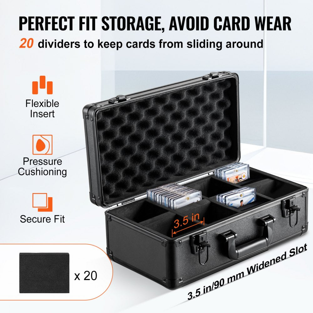 VEVOR Graded Card Storage Box, 4 Slots, Graded Sports Cards Holder Carrying Case with Key Lock Foam Dividers, for 108