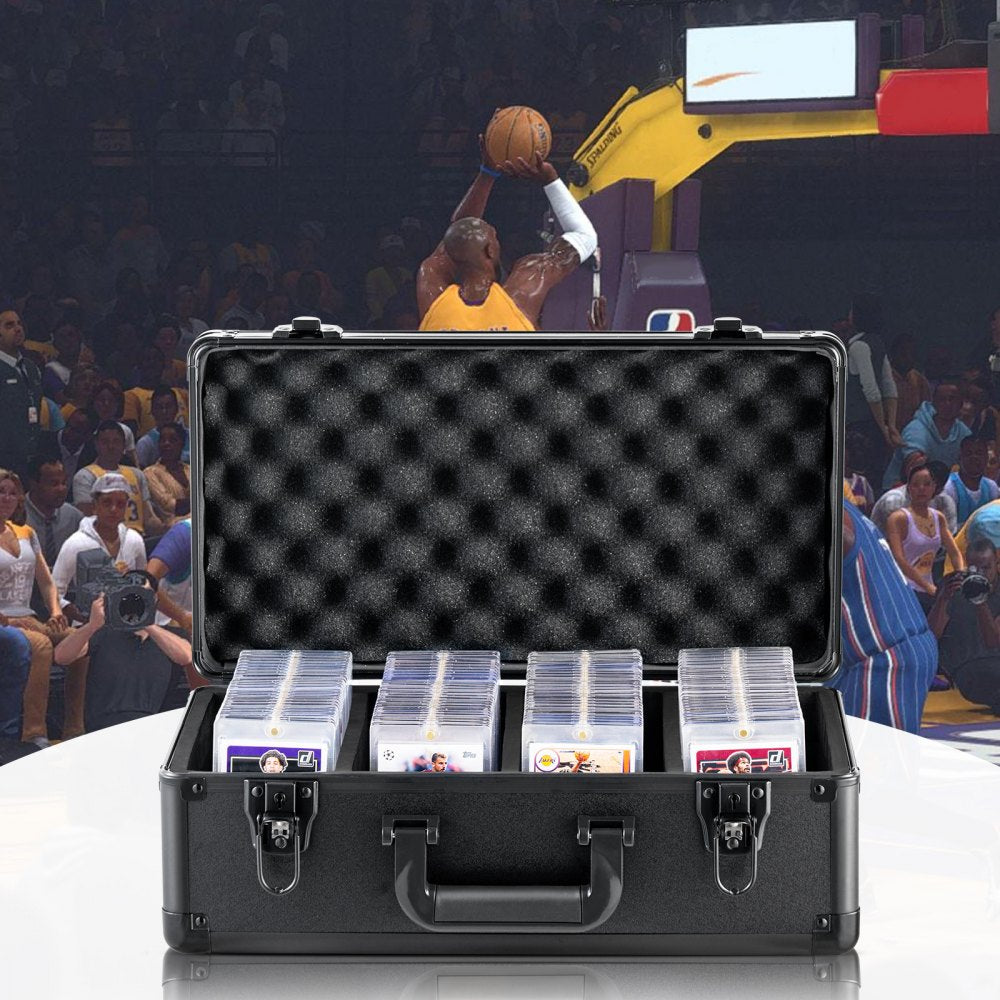 VEVOR Graded Card Storage Box, 4 Slots, Graded Sports Cards Holder Carrying Case with Key Lock Foam Dividers, for 108