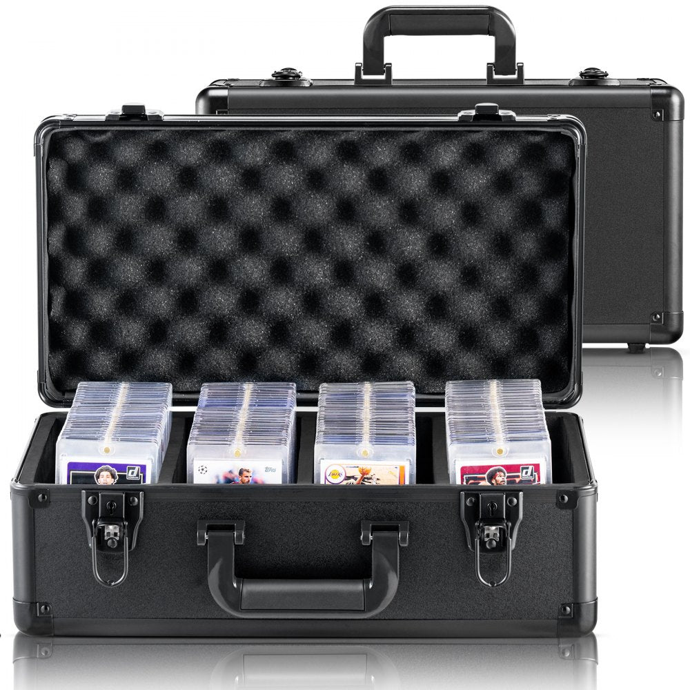 VEVOR Graded Card Storage Box, 4 Slots, Graded Sports Cards Holder Carrying Case with Key Lock Foam Dividers, for 108