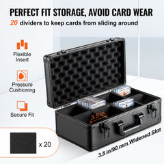 VEVOR Graded Card Storage Box, 4 Slots, Graded Sports Cards Holder Carrying Case with Key Lock Foam Dividers, for 96