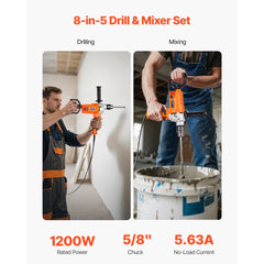 VEVOR Drill Mixer, 5/8 inch Corded Electric Drill Mixer Set, 0-750RPM 5.63A Mixing Drills, Mixing Drills Machine with