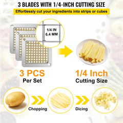VEVOR Replacement Chopper Blade, 1/4 inch, 3 PCS French Fry Blade Assembly with 6 Extra Knives, Stainless Steel Dicer