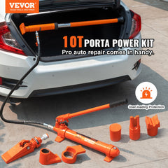 VEVOR 10 Ton Porta Power Kit, Hydraulic Ram with Pump, Car Jack with 4.6 ft/1.4 m Oil Hose, Bent Frame Repair Tool with