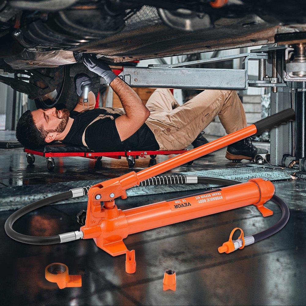 VEVOR 10 Ton Porta Power Kit, Hydraulic Ram with Pump, Car Jack with 4.6 ft/1.4 m Oil Hose, Bent Frame Repair Tool with