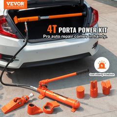 VEVOR 4 Ton Porta Power Kit, Portable Hydraulic Jack with 3.9 ft/1.2 m Oil Hose, Auto Body Frame Repair Kit with