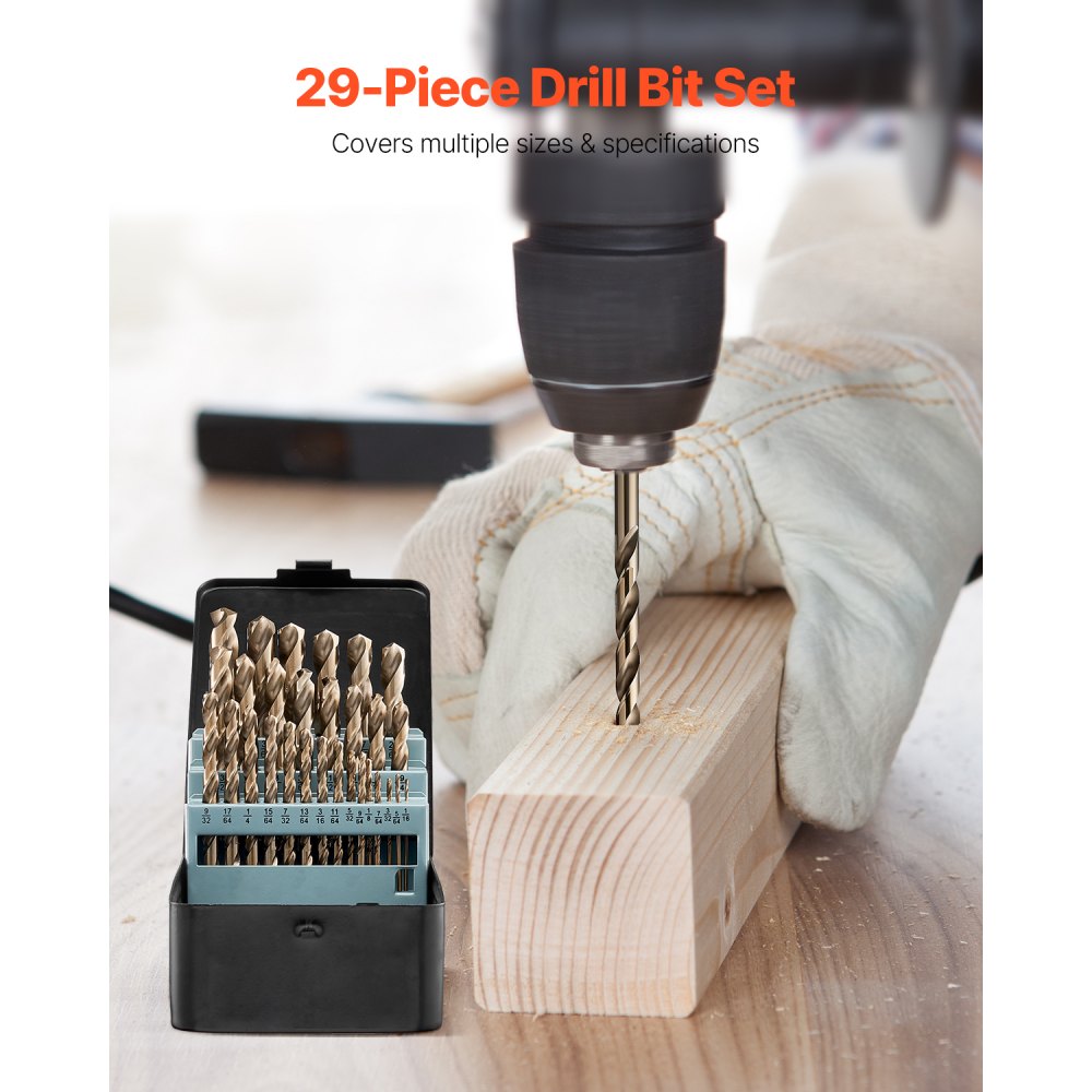VEVOR Cobalt Drill Bit Set, 29 Pcs, M35 High Speed Steel Cobalt Drill Bits with Storage Case, for Drilling Metal