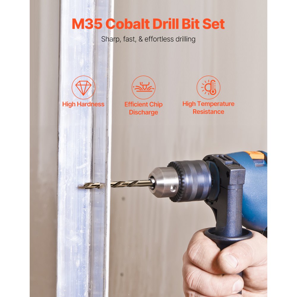 VEVOR Cobalt Drill Bit Set, 29 Pcs, M35 High Speed Steel Cobalt Drill Bits with Storage Case, for Drilling Metal