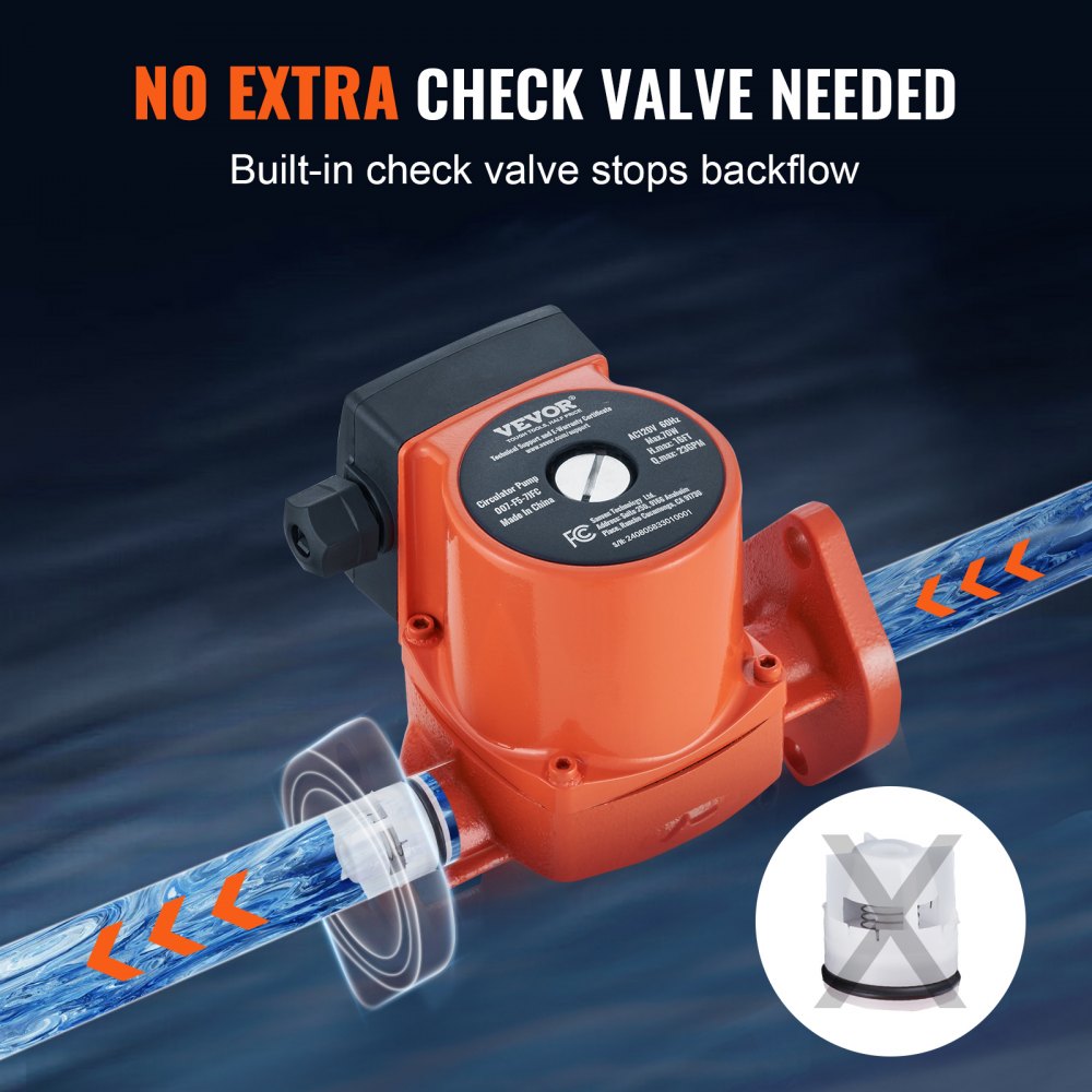 VEVOR 007-F5-7IFC Hot Water Recirculating Pump, 110V, 70W 23 GPM Hot Water Circulation Pump, 1" NPT Flange 3-Speed