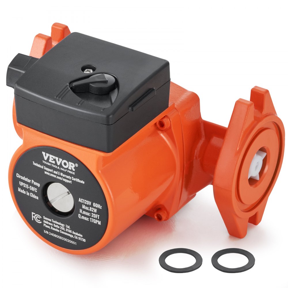 VEVOR UPS15-58FC Hot Water Recirculating Pump, 110V, 82W 17 GPM Hot Water Circulation Pump, 1" NPT Flange 3-Speed