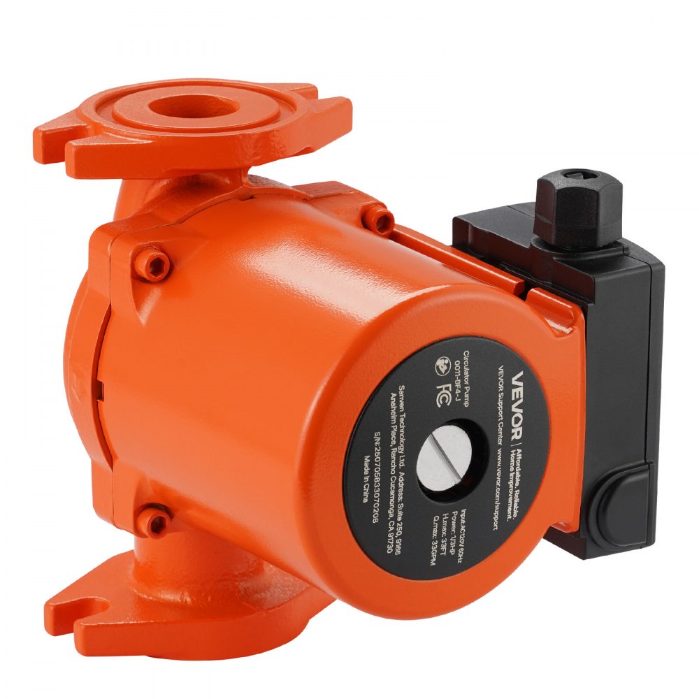 VEVOR 0011-BF4-J Cast Iron Circulator Pump, 33 GPM, AC 120V 33 ft Hot Water Recirculating Circulation Pump, 1-1/4 in