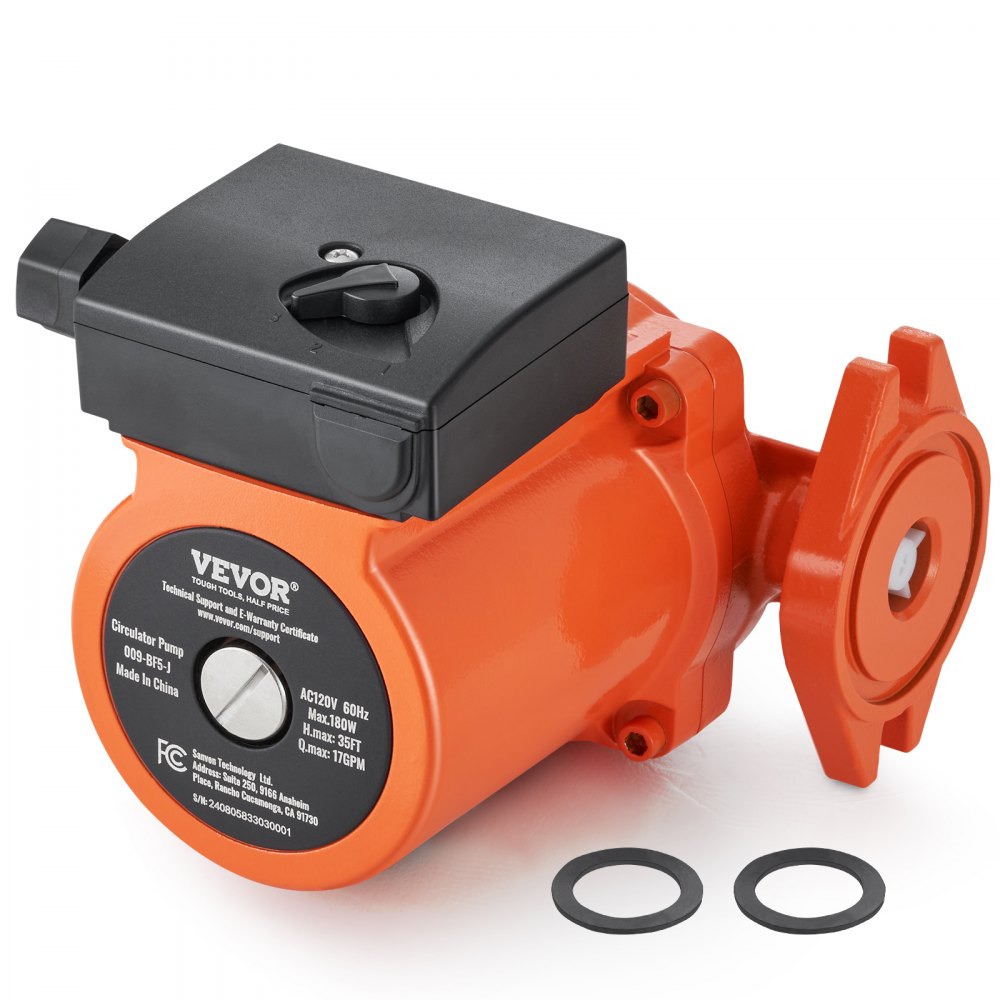 VEVOR 009-BF5-J Hot Water Recirculating Pump, 110V, 180W 10 GPM Hot Water Circulation Pump, 3/4" NPT Flange 3-Speed