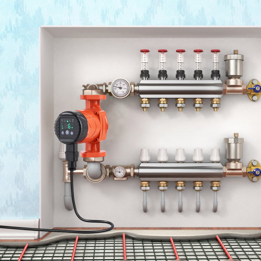VEVOR E007-2F2 Hot Water Recirculating Pump, 110V, 42W 16 GPM High Efficiency Circulator Pump, EMC Automatic Hot Water