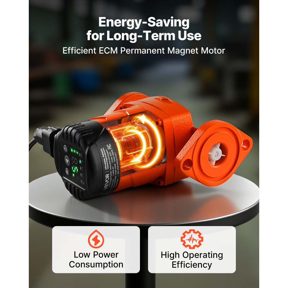 VEVOR F-E007-1F1 High Efficiency Circulator Pump, 16 GPM, 120V 20 ft Cast Iron Hot Water Recirculating Circulation