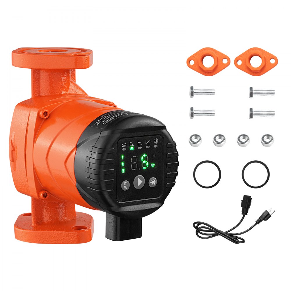 VEVOR F-E007-1F1 High Efficiency Circulator Pump, 16 GPM, 120V 20 ft Cast Iron Hot Water Recirculating Circulation