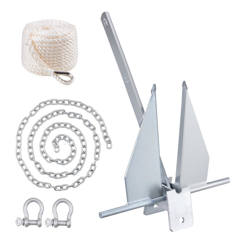 VEVOR Fluke Style Anchor Kit, 13 LBS Hot-Dipped Galvanized Steel Fluke Anchor with 7.9' Chain, 101' Rope and Two 0.4"