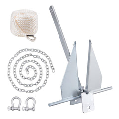 VEVOR Fluke Style Anchor Kit, 13 LBS Hot-Dipped Galvanized Steel Fluke Anchor with 7.9' Chain, 101' Rope and Two 0.4"
