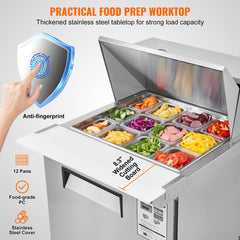 VEVOR 28" Commercial Refrigerator Sandwich & Salad Prep Table, 7.4 Cu. Ft Stainless Steel Refrigerated Food Prep