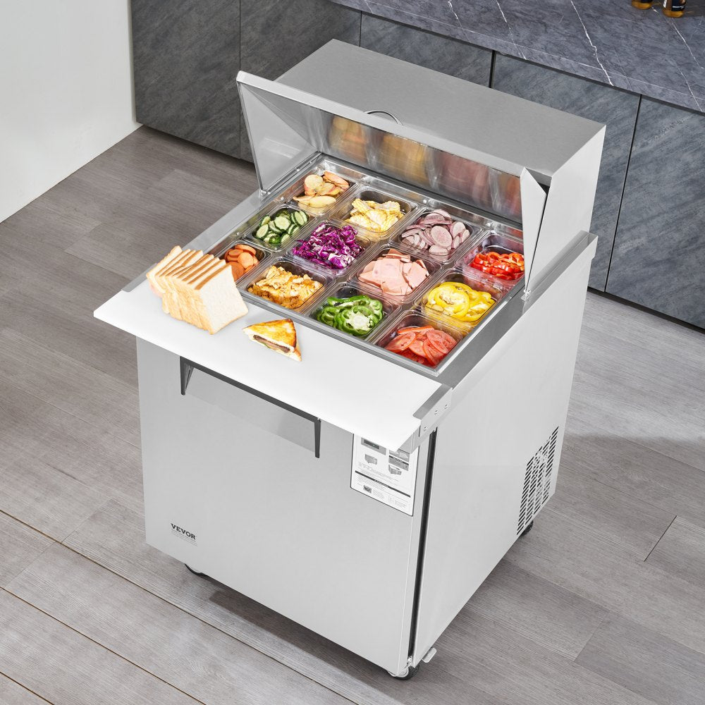 VEVOR 28" Commercial Refrigerator Sandwich & Salad Prep Table, 7.4 Cu. Ft Stainless Steel Refrigerated Food Prep
