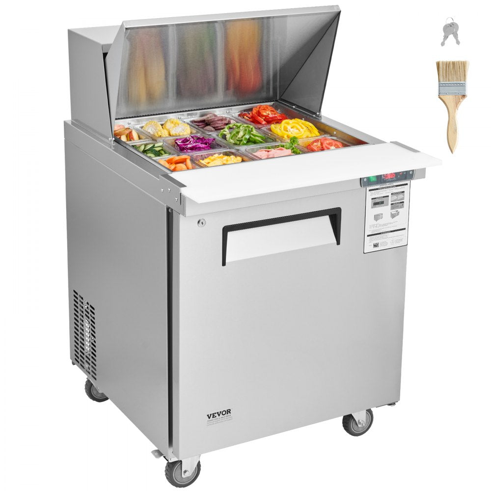 VEVOR 28" Commercial Refrigerator Sandwich & Salad Prep Table, 7.4 Cu. Ft Stainless Steel Refrigerated Food Prep