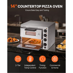 VEVOR Commercial Pizza Oven Countertop, 14-Inch Double Deck Layer, Stainless Steel Electric Pizza Oven with Stone and