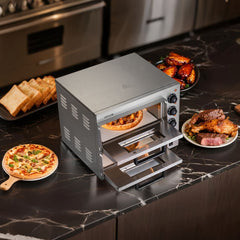 VEVOR Commercial Pizza Oven Countertop, 14-Inch Double Deck Layer, Stainless Steel Electric Pizza Oven with Stone and