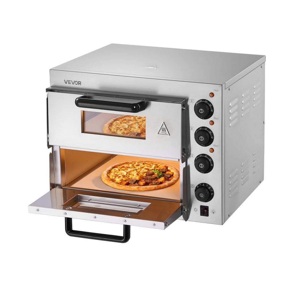 VEVOR Commercial Pizza Oven Countertop, 14-Inch Double Deck Layer, Stainless Steel Electric Pizza Oven with Stone and