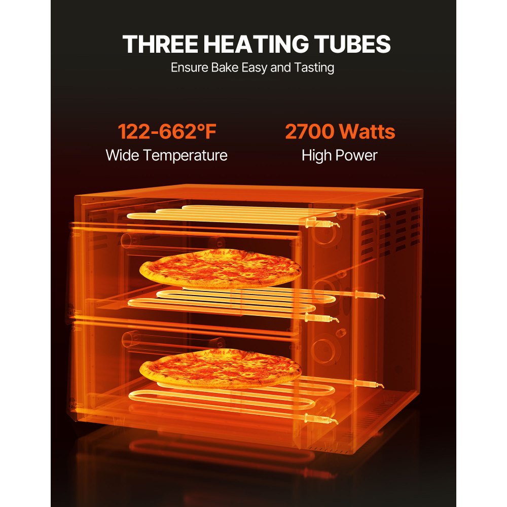 VEVOR Commercial Pizza Oven Countertop, 16-Inch Double Deck Layers, Stainless Steel Electric Pizza Oven with Stone and