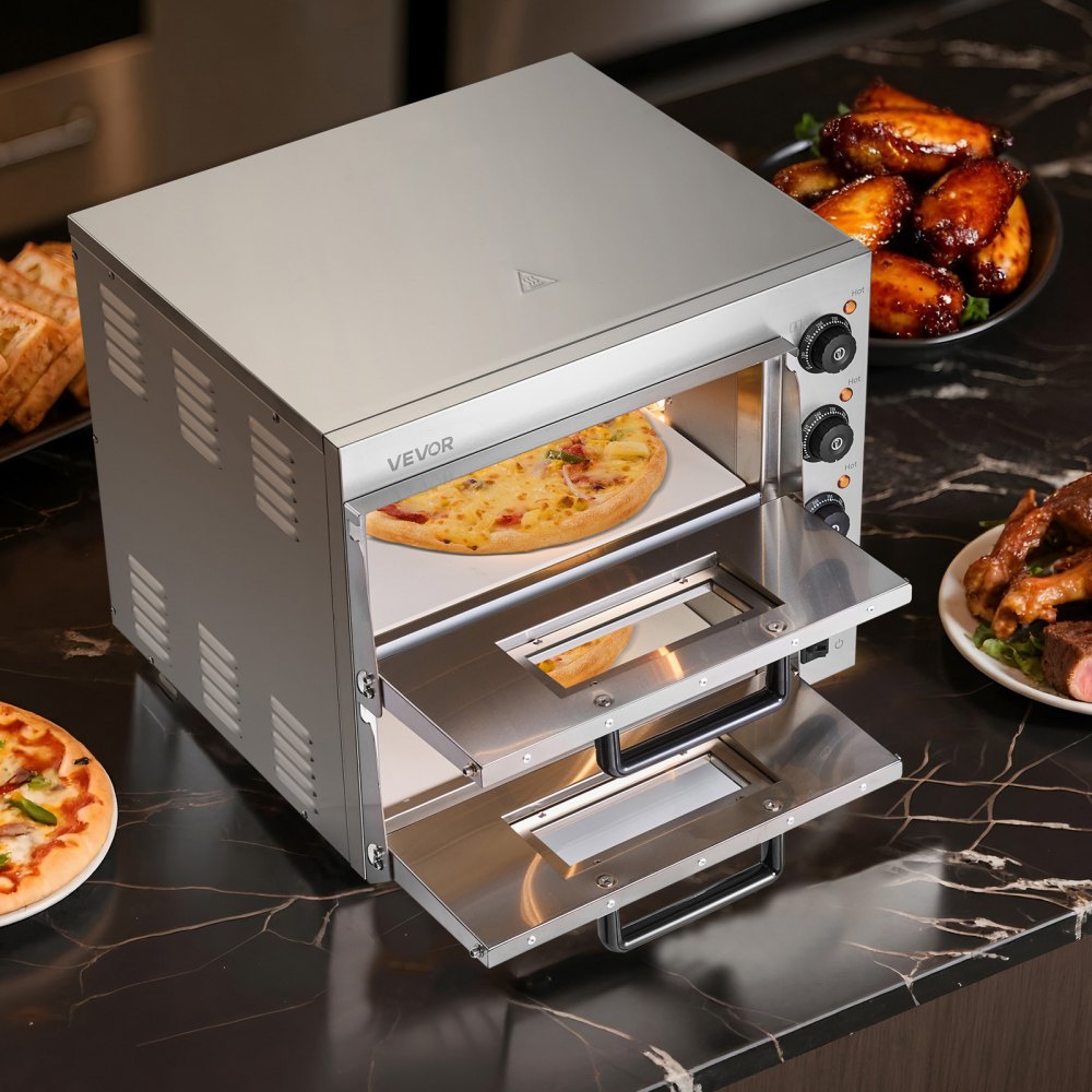 VEVOR Commercial Pizza Oven Countertop, 16-Inch Double Deck Layers, Stainless Steel Electric Pizza Oven with Stone and