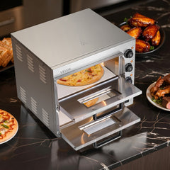 VEVOR Commercial Pizza Oven Countertop, 16-Inch Double Deck Layers, Stainless Steel Electric Pizza Oven with Stone and
