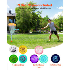 VEVOR Disc Golf Set, 8 Pack Disc Golf Starter Set, Beginners Flying Discs for Full-Body Strength Training, with Putter