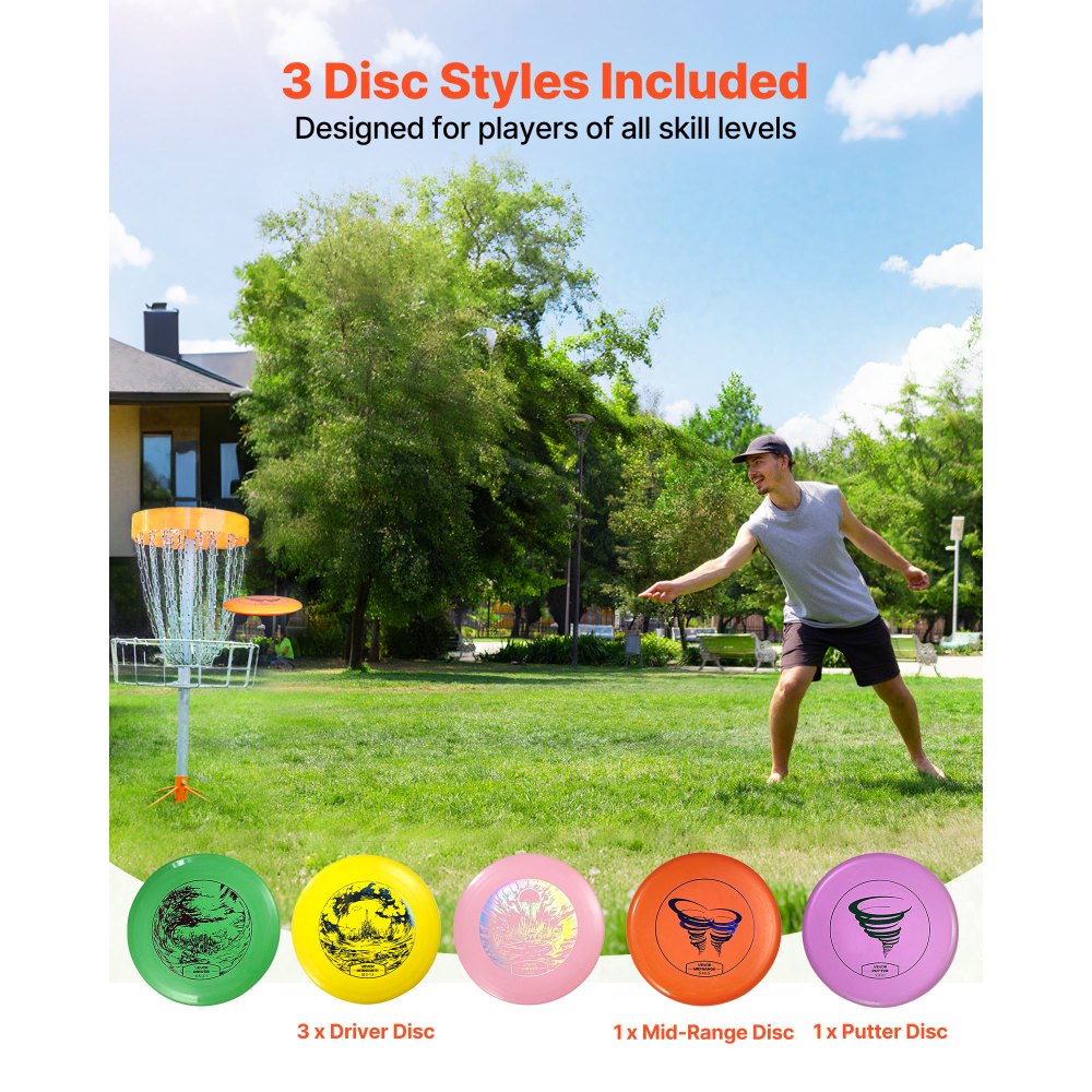 VEVOR Disc Golf Set, 5 PCS Beginners Flying Discs, Disc Golf Starter Set for Full-Body Strength Training, with Putter