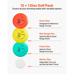 VEVOR Disc Golf Set, 12 PCS Flying Discs for Beginners, Disc Golf Starter Set, with Putter, Mid-Range, Driver